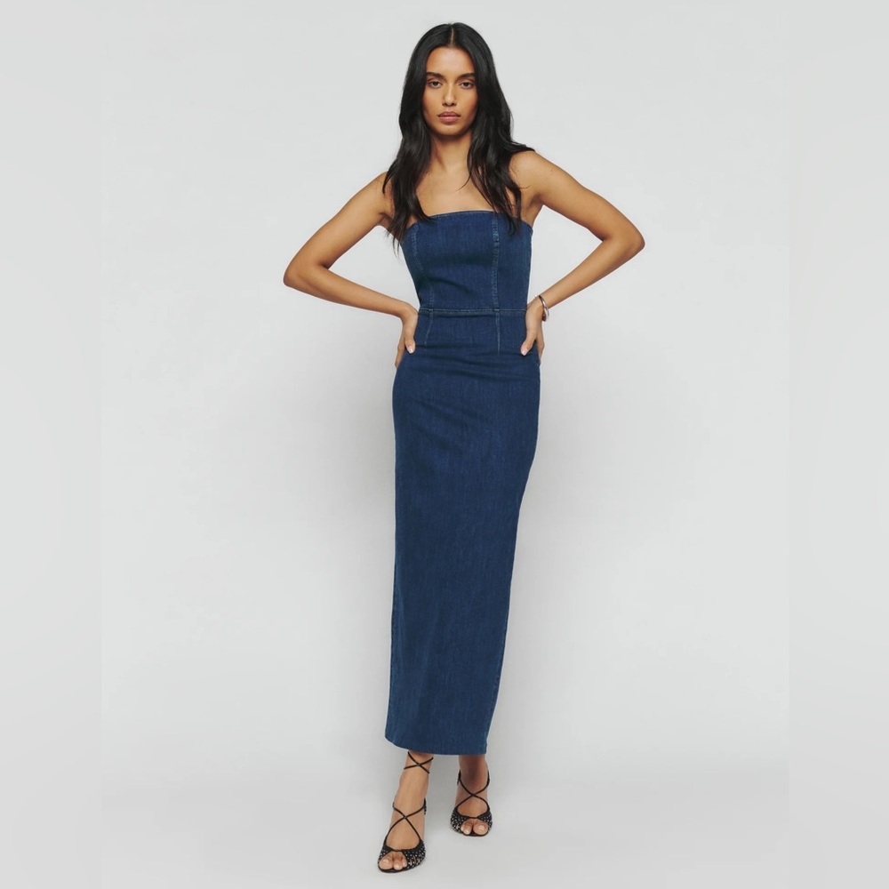 Reformation Eugenia Denim strapless dress